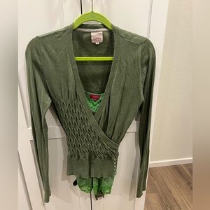 Beautiful olive and lime green cardigan/tank